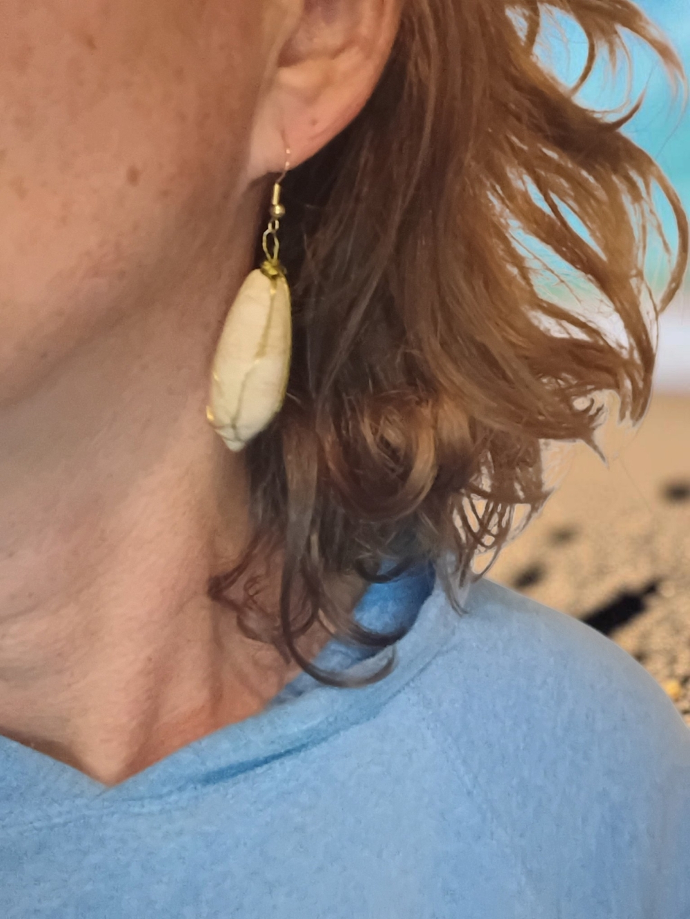 Cream Shell Drop Earrings with Gold-Tone Accents